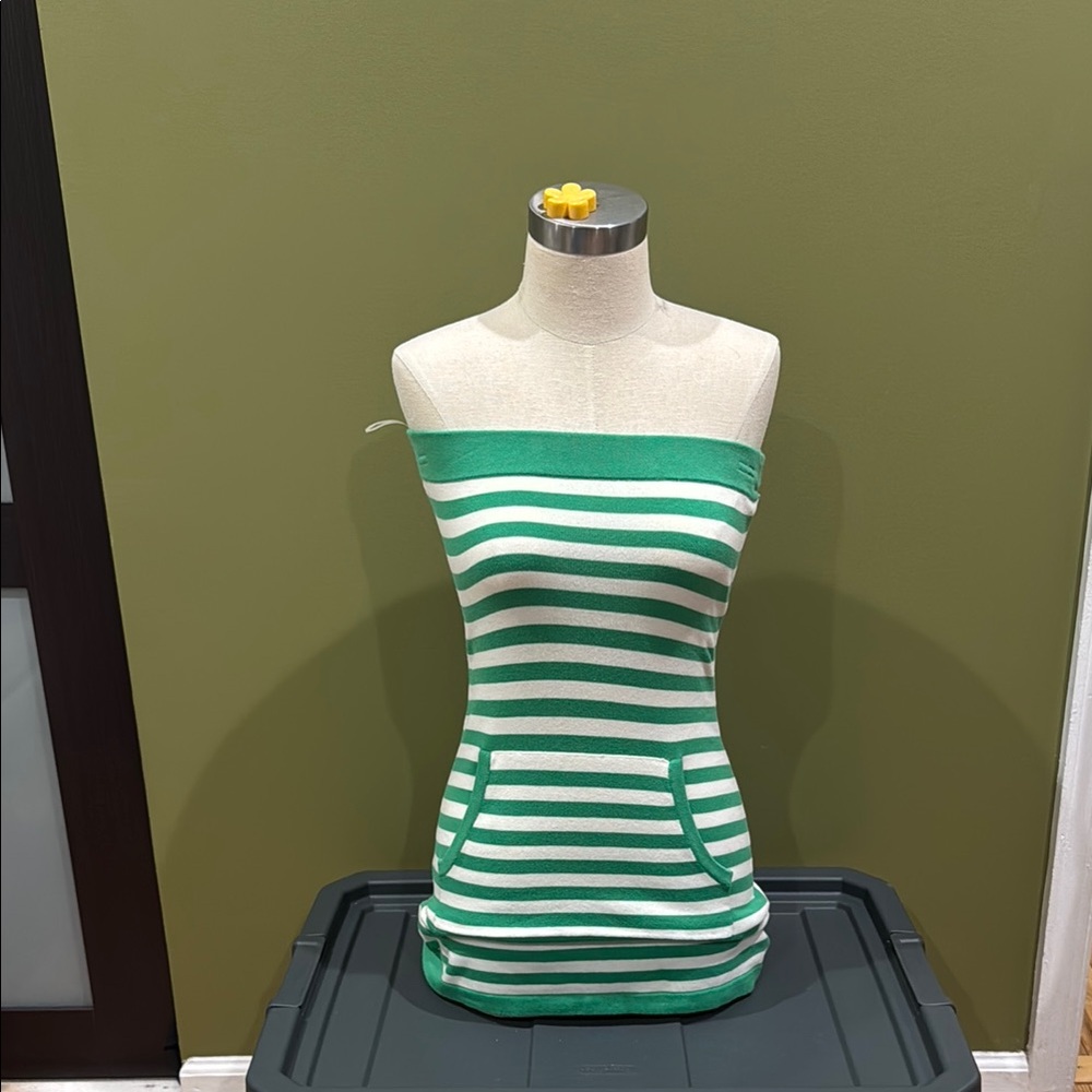 Green and White Fitted Asymmetrical Blouse